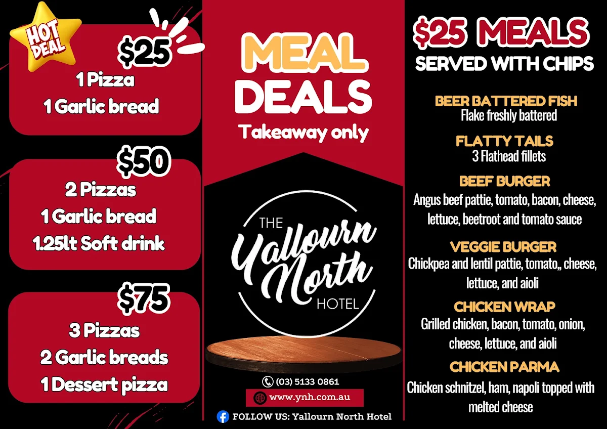 Menu, Yallourn North Hotel
