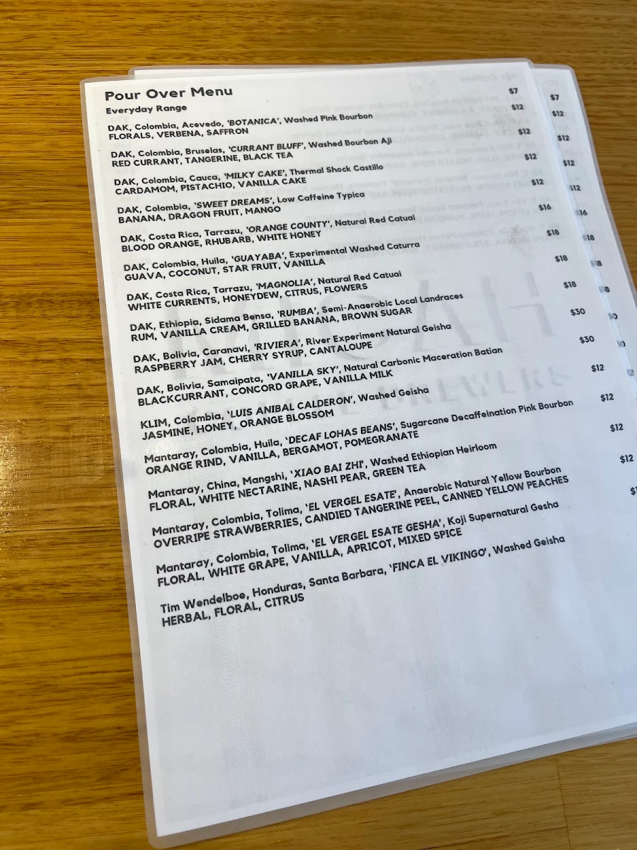 Menu, Micah Coffee Brewers