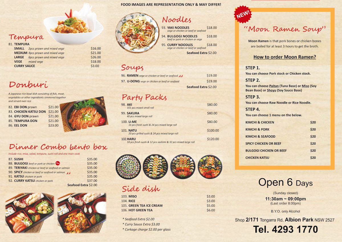 Menu, Moon Fresh Sushi