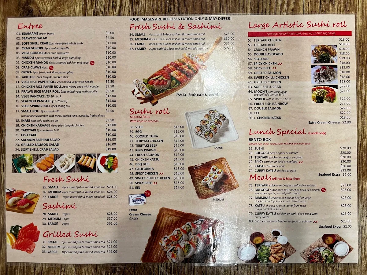 Menu, Moon Fresh Sushi