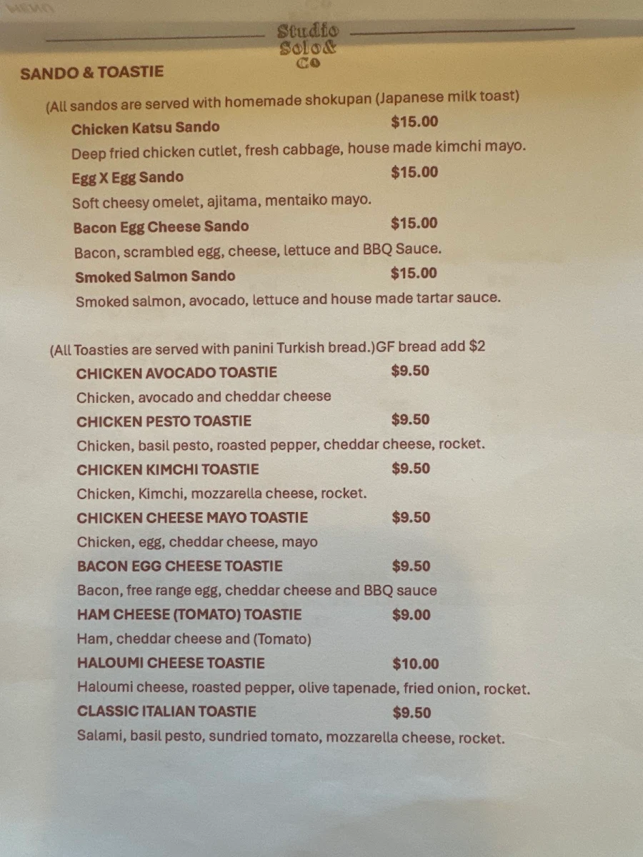 Menu, Studio Solo & Co