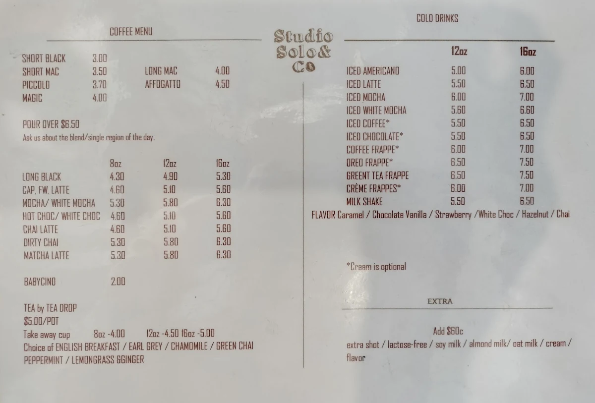 Menu, Studio Solo & Co