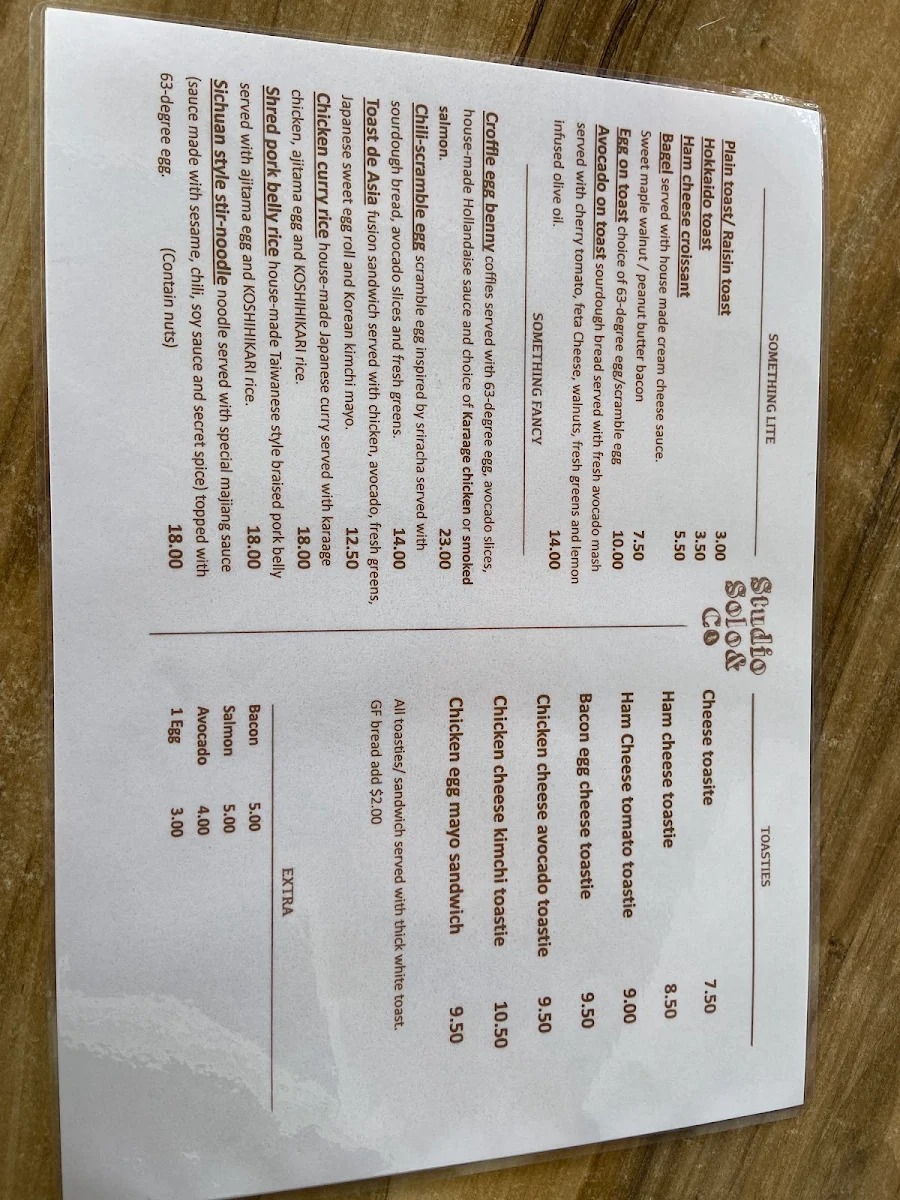 Menu, Studio Solo & Co