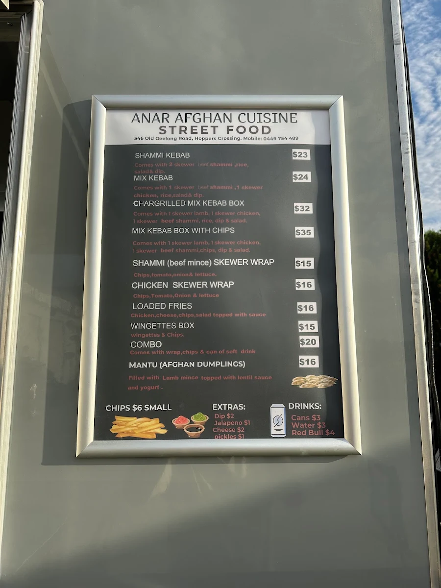 Menu, Anar Afghan Cuisine Street Food