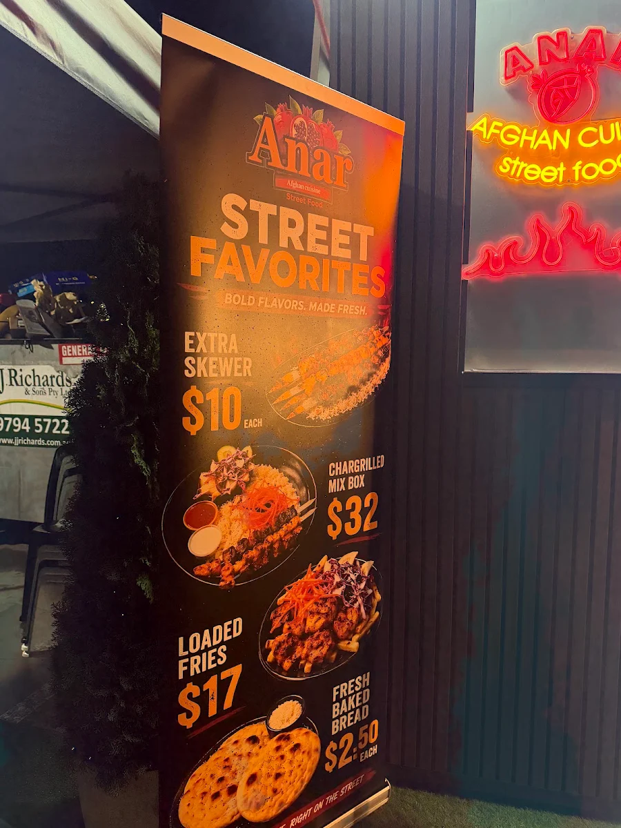 Menu, Anar Afghan Cuisine Street Food