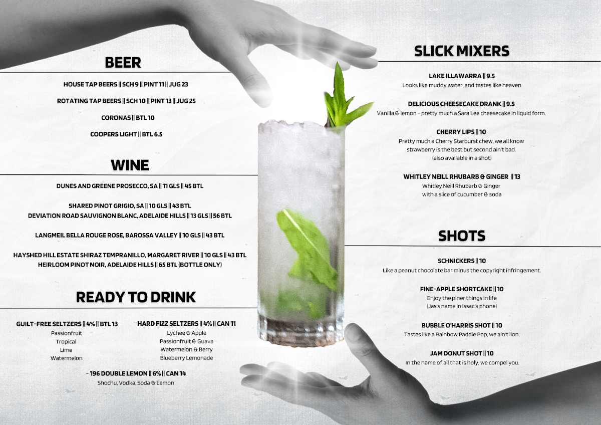 Menu, The Prince Wollongong