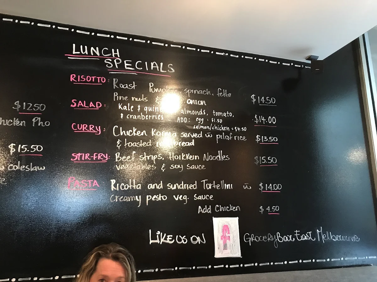 Menu, Grocery Bar East Melbourne