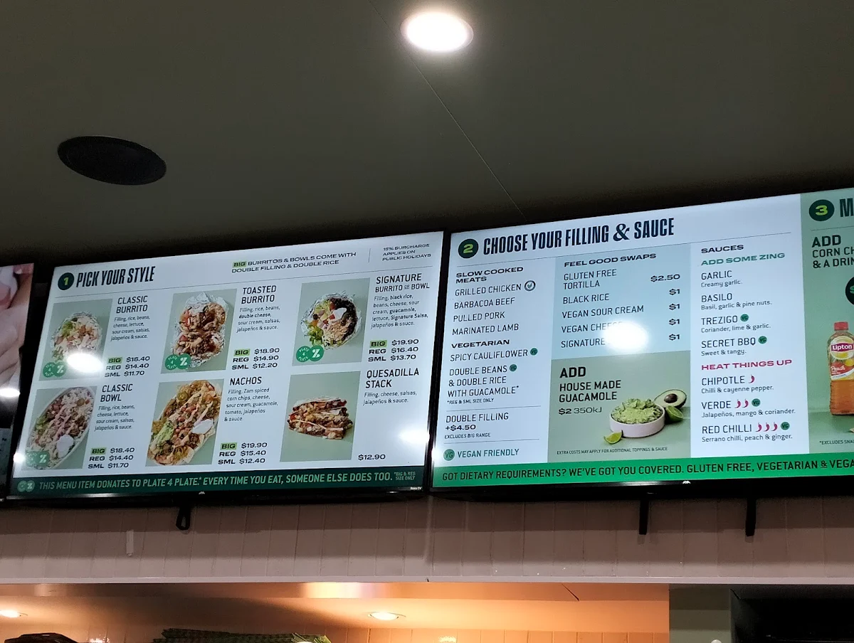 Menu, Zambrero Riverside