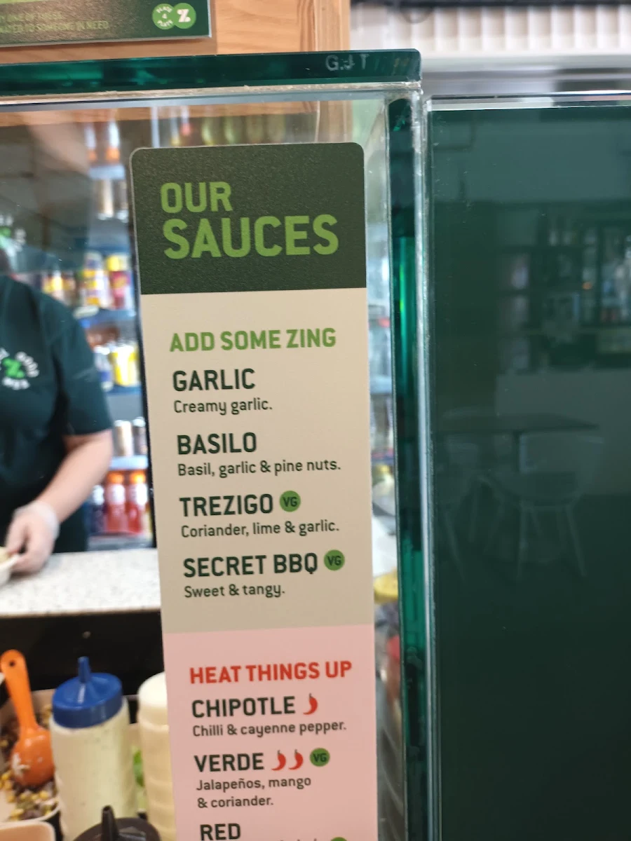 Menu, Zambrero Riverside