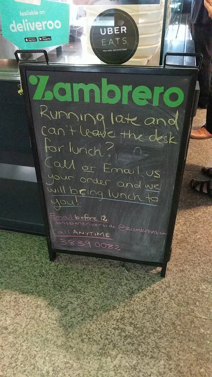 Menu, Zambrero Riverside