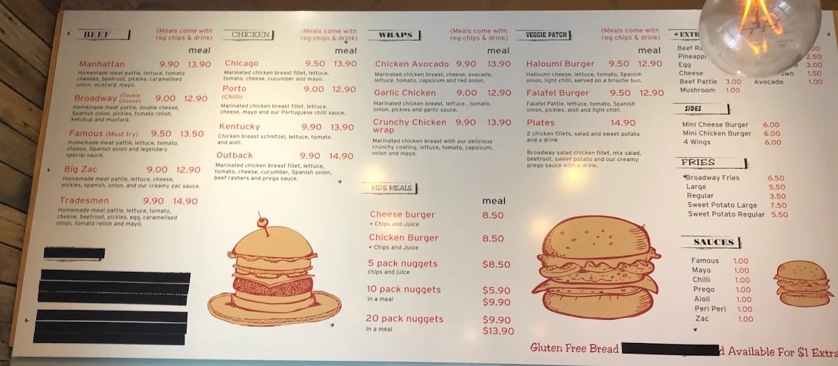 Menu, Burgers On Broadway Summer Hill