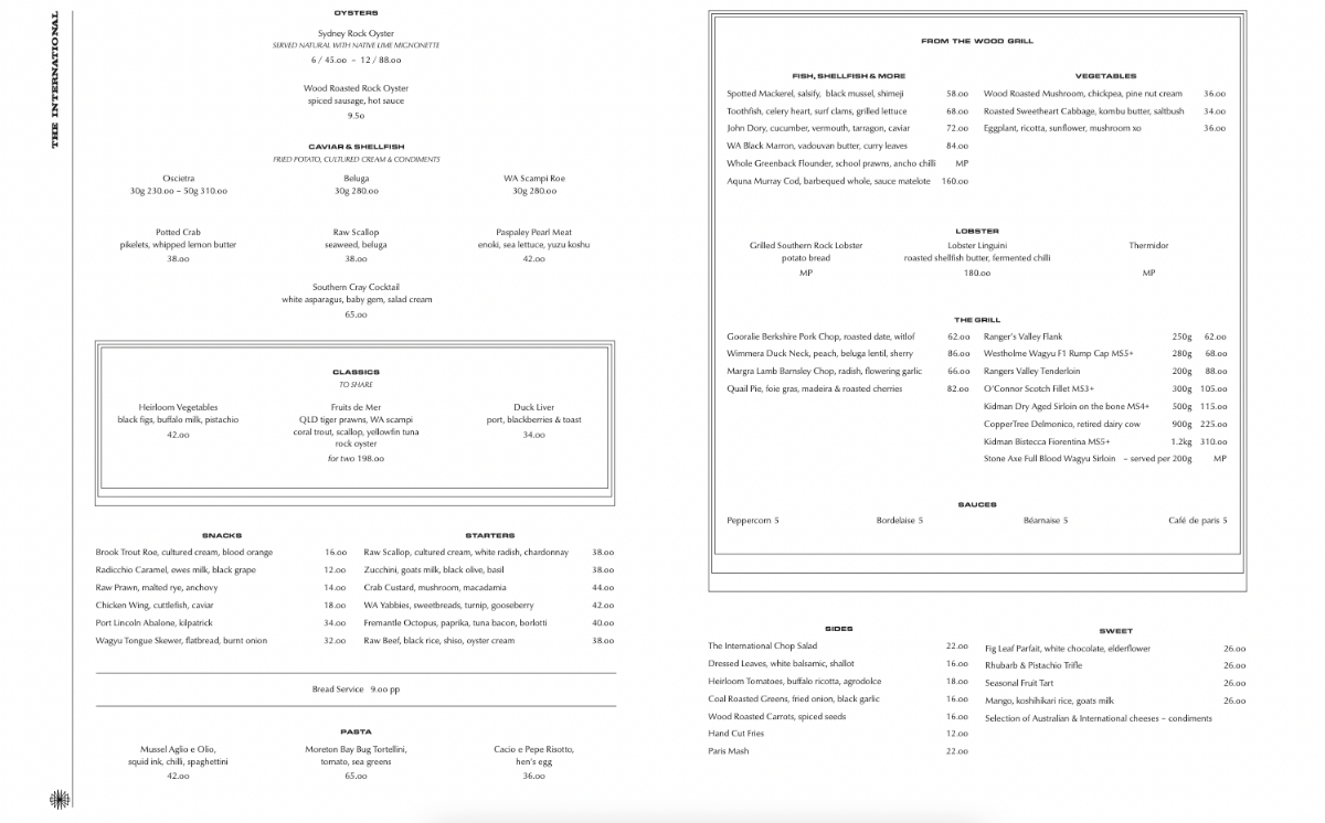 Menu, The Grill at The International
