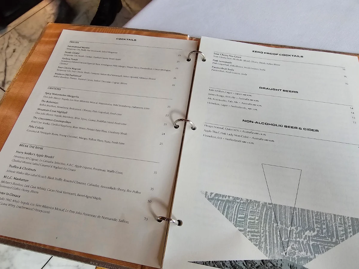Menu, The Grill at The International