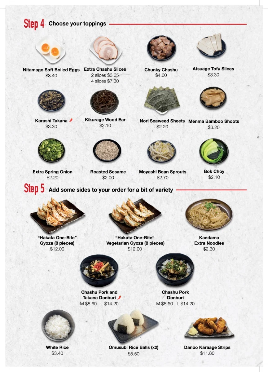 Menu, Ramen Danbo Brisbane City East