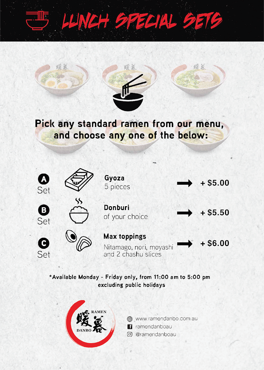 Menu, Ramen Danbo Brisbane City East
