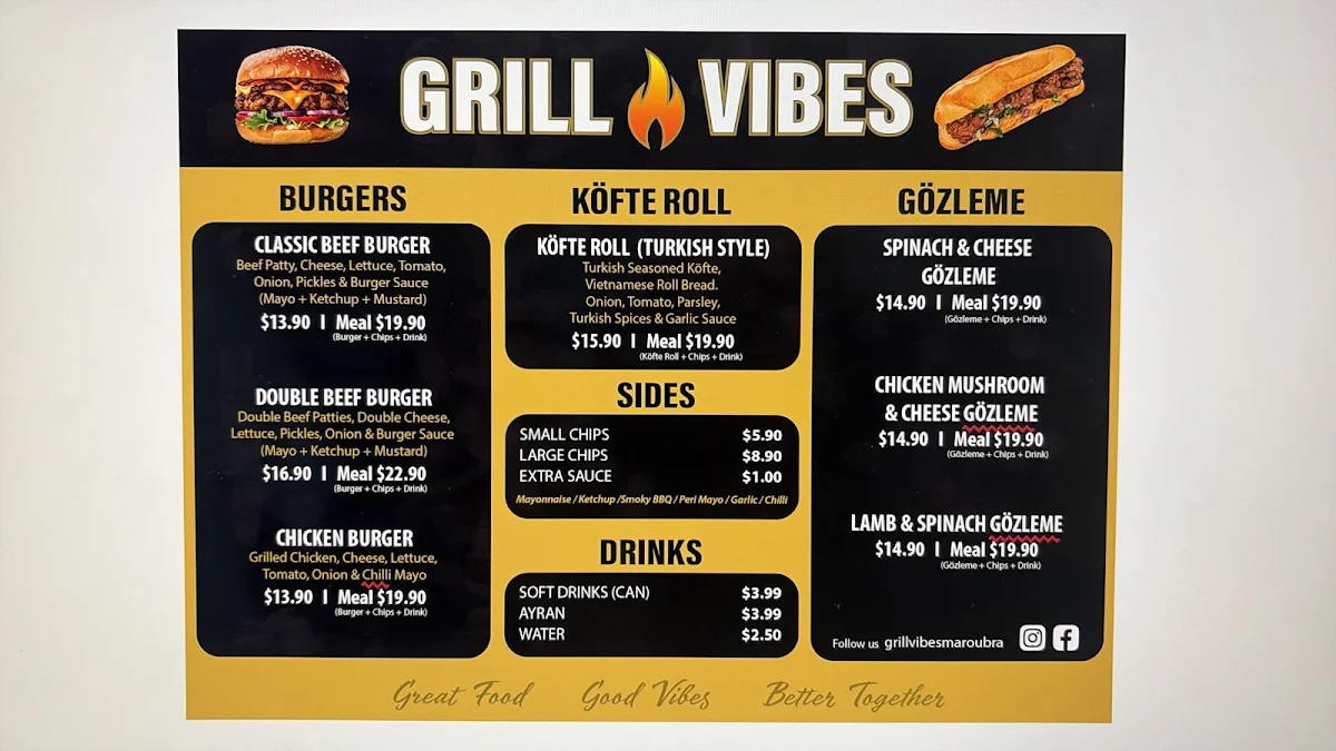 Menu, Grill Vibes maroubra