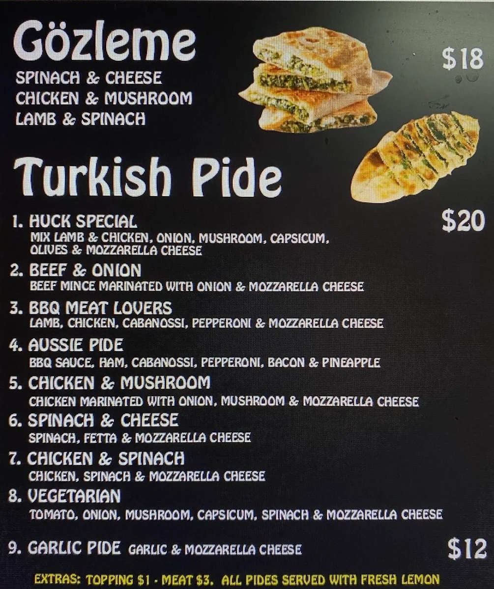 Menu, Bega Valley Kebab House