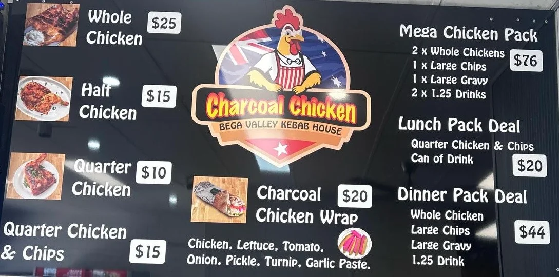 Menu, Bega Valley Kebab House