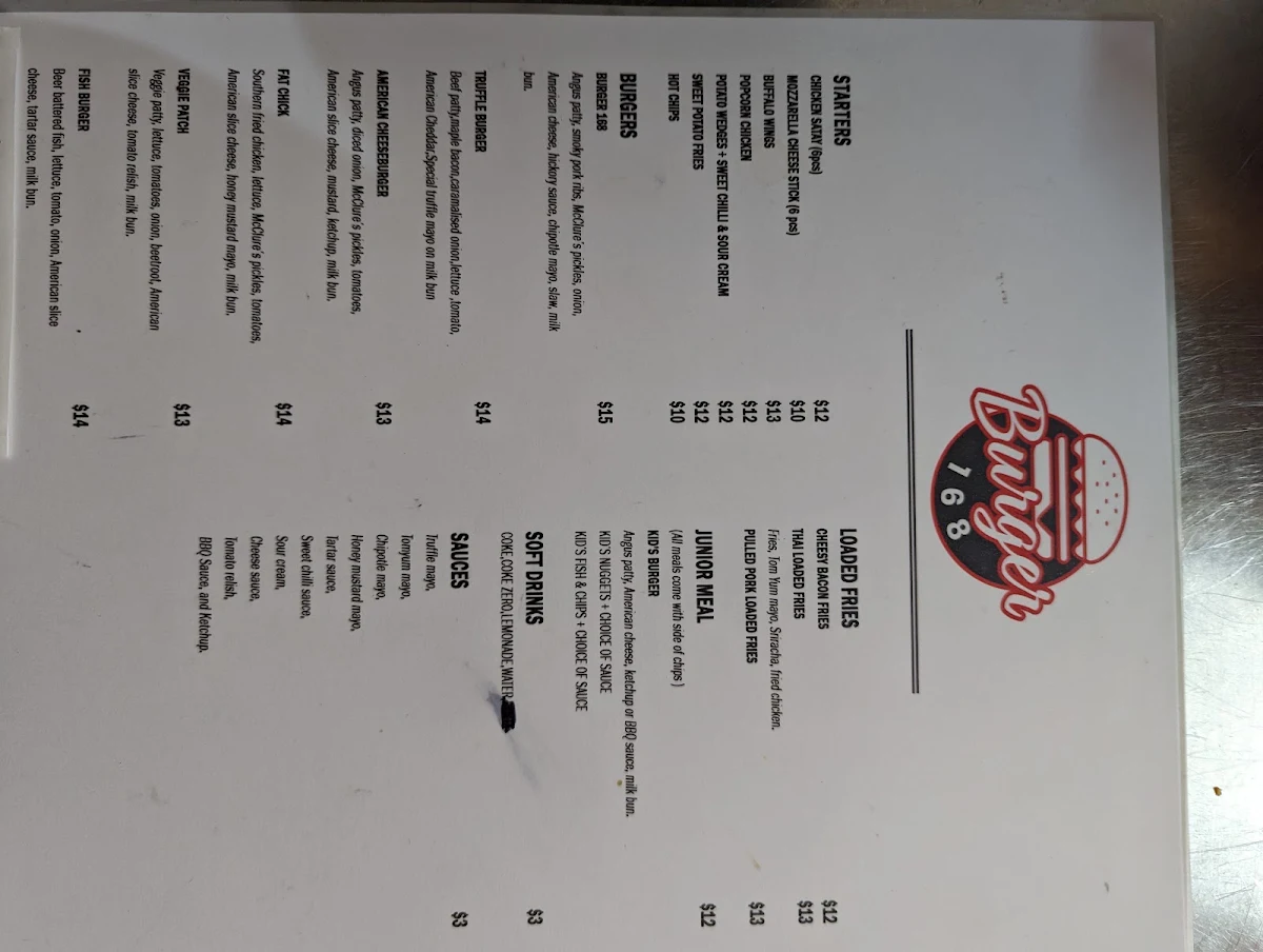 Menu, Burger 168