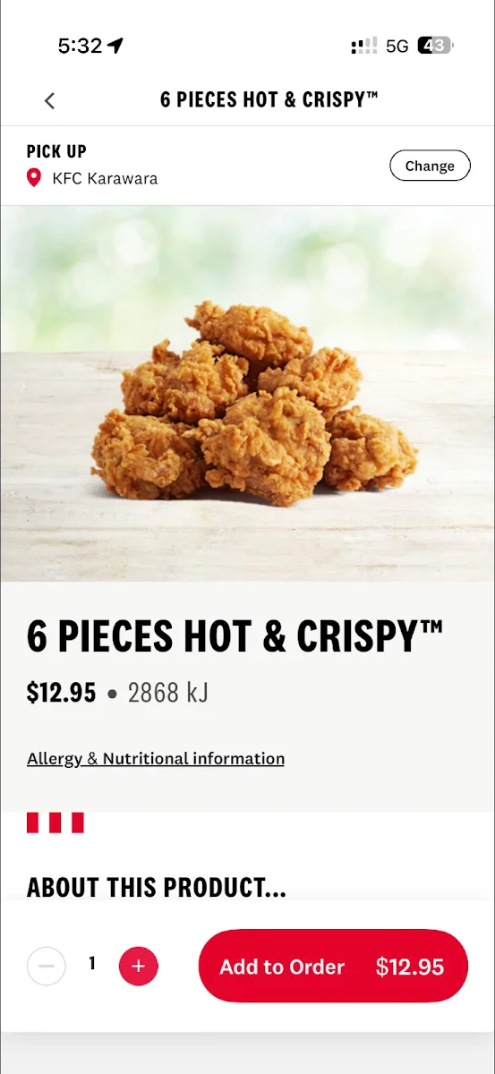 Menu, KFC Karawara