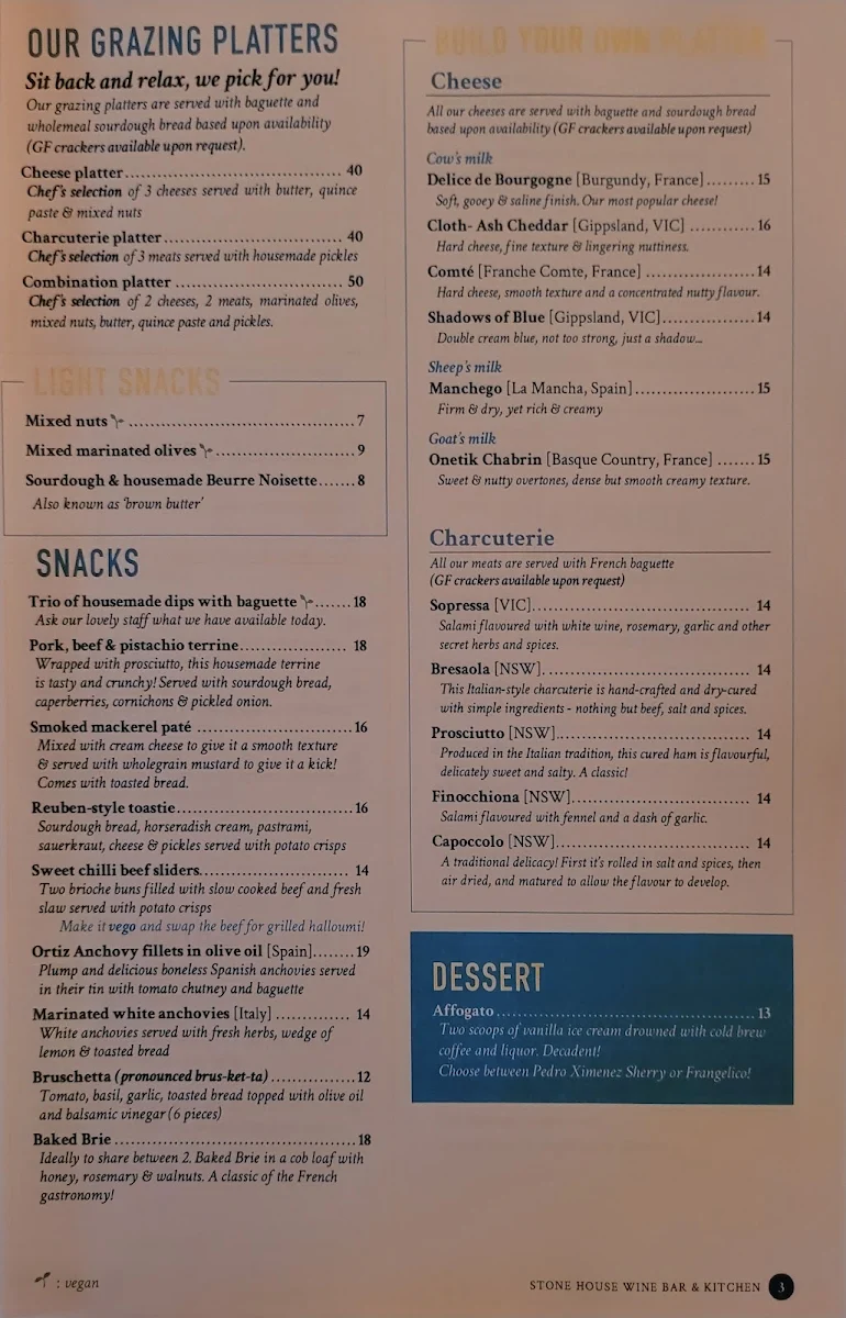 Menu, Stone House Wine Bar & Kitchen