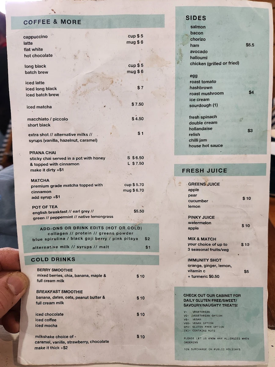 Menu, High Tide Cafe Semaphore