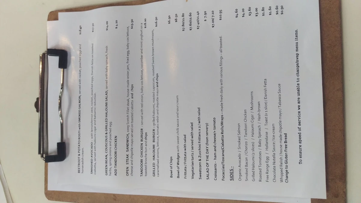 Menu, High Tide Cafe Semaphore