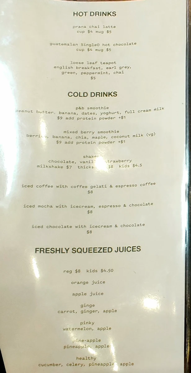 Menu, High Tide Cafe Semaphore