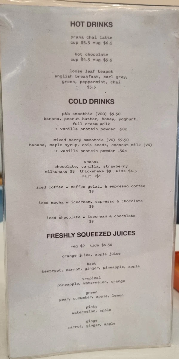 Menu, High Tide Cafe Semaphore