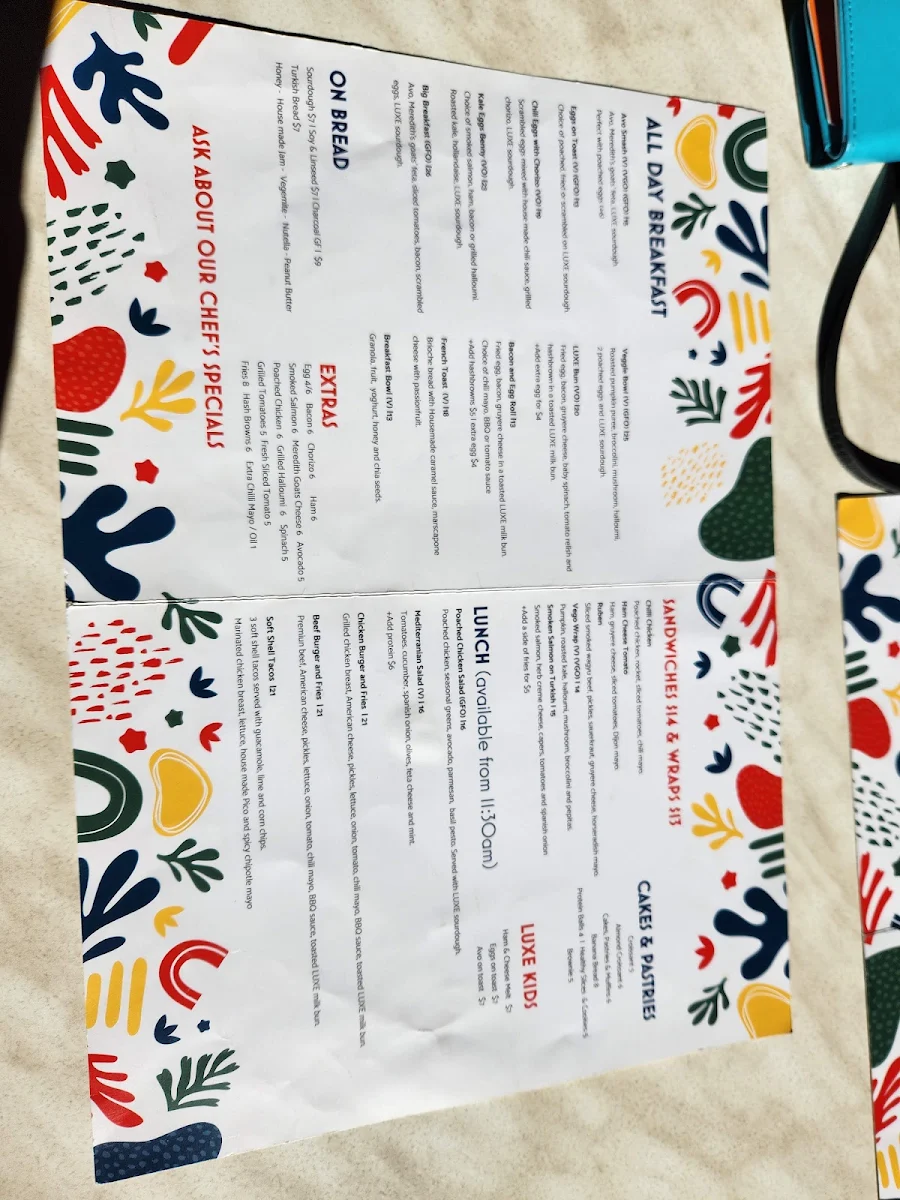 Menu, LUXE Rosebery