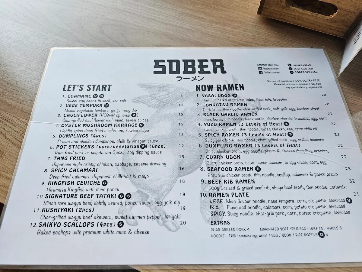 Menu, Sober Ramen