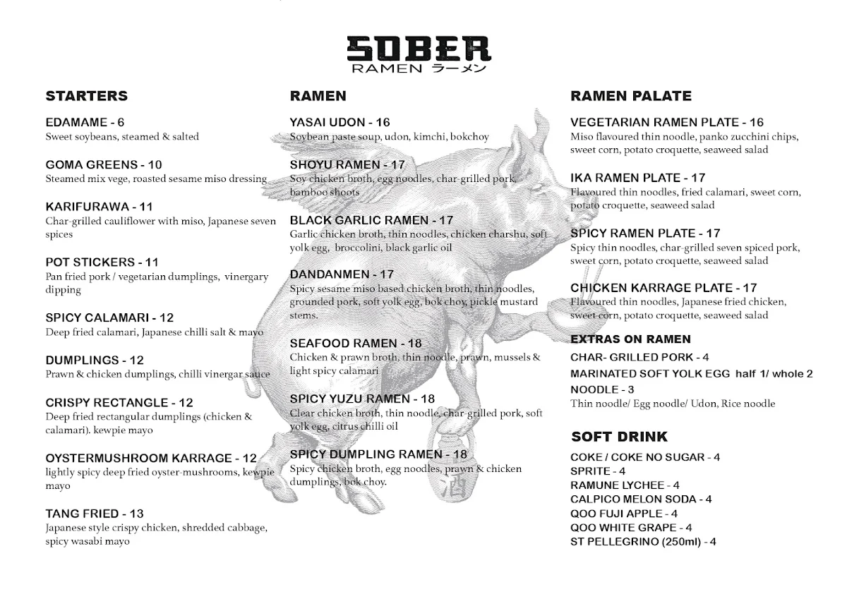 Menu, Sober Ramen