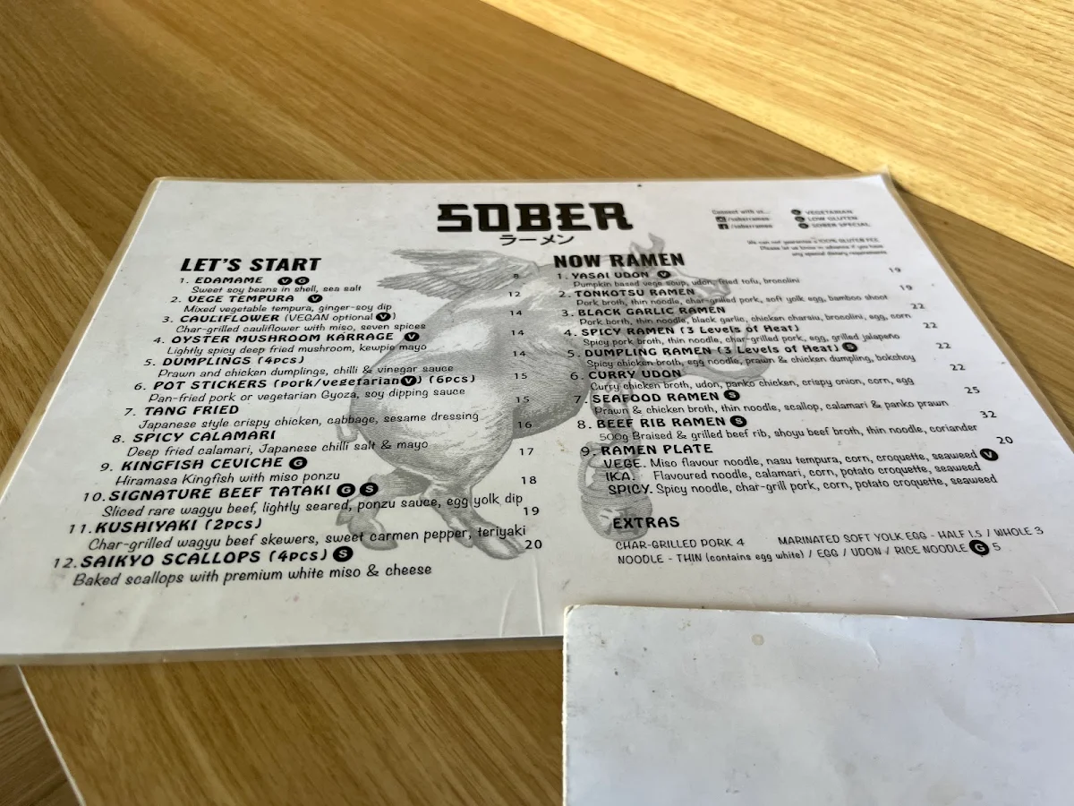 Menu, Sober Ramen