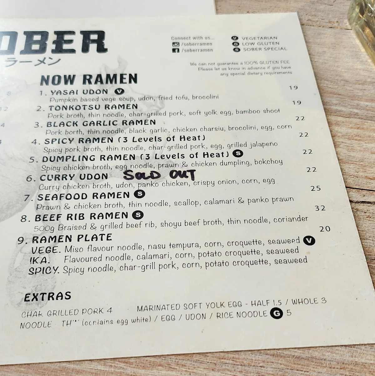 Menu, Sober Ramen