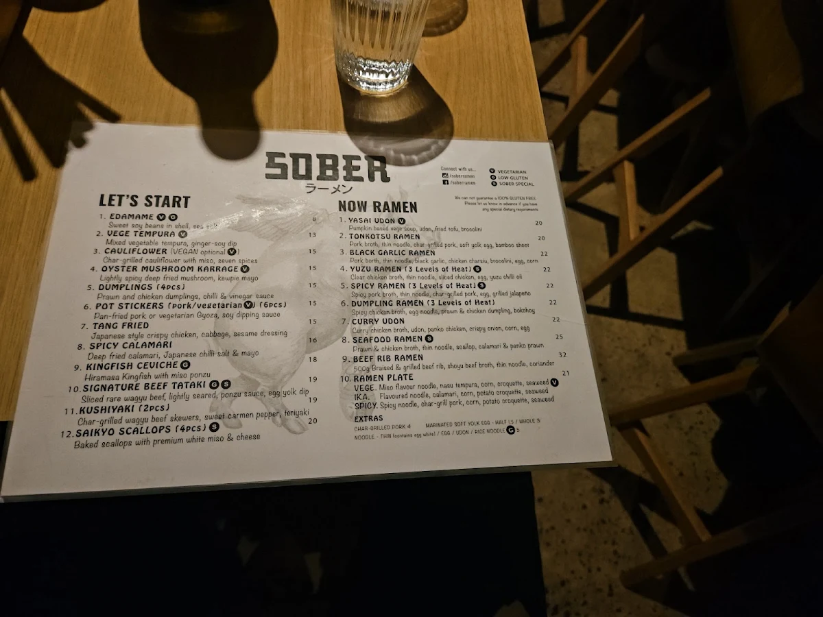 Menu, Sober Ramen