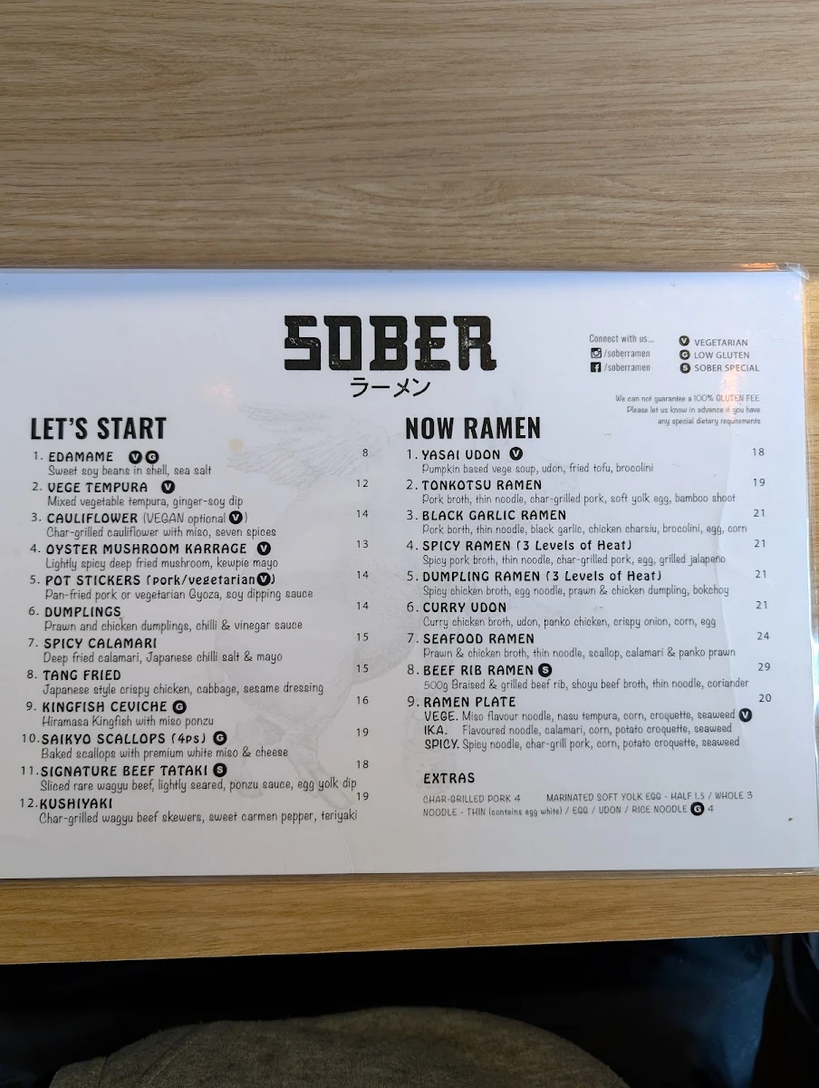Menu, Sober Ramen