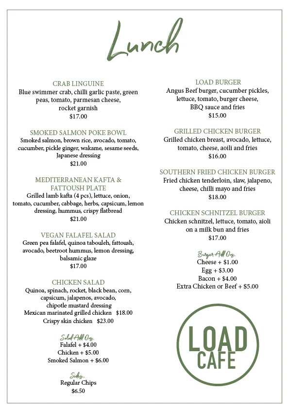 Menu, Load Cafe