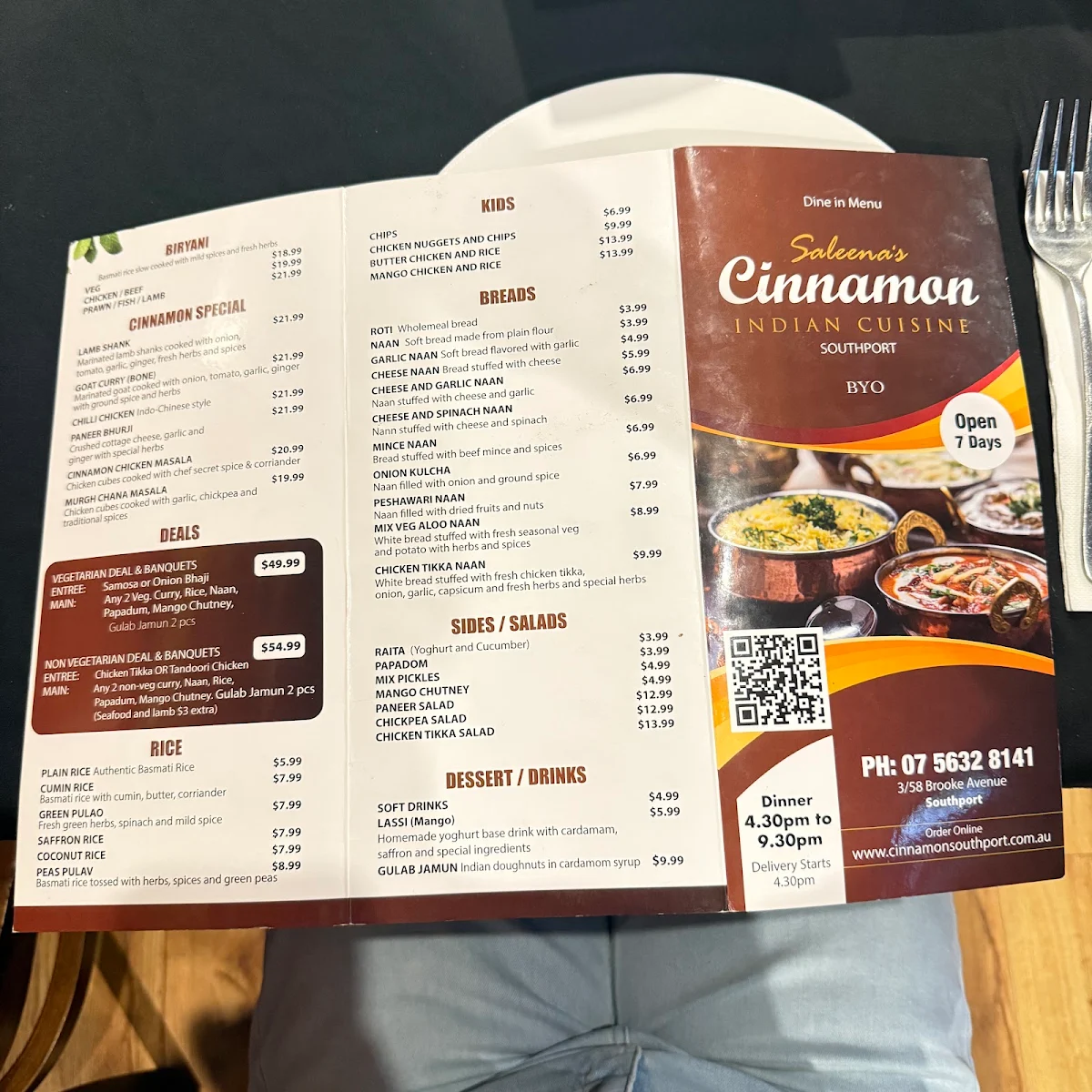 Menu, Saleena's Cinnamon Indian cuisine - Southport/Labrador