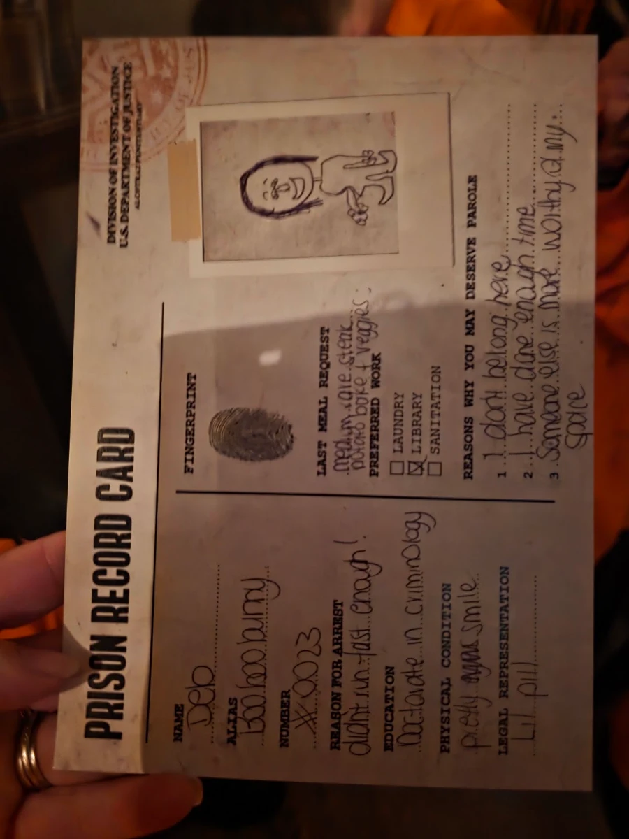 Menu, Alcotraz Melbourne: Cell Block Five-Nine-Two