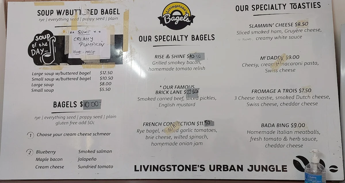 Menu, Livingstone Cafe