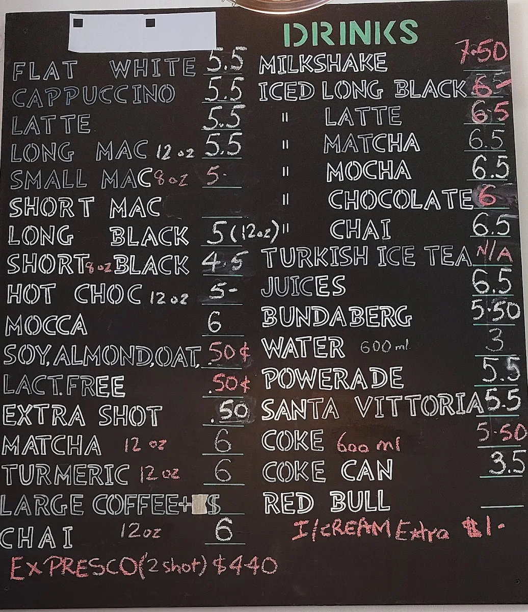Menu, Livingstone Cafe