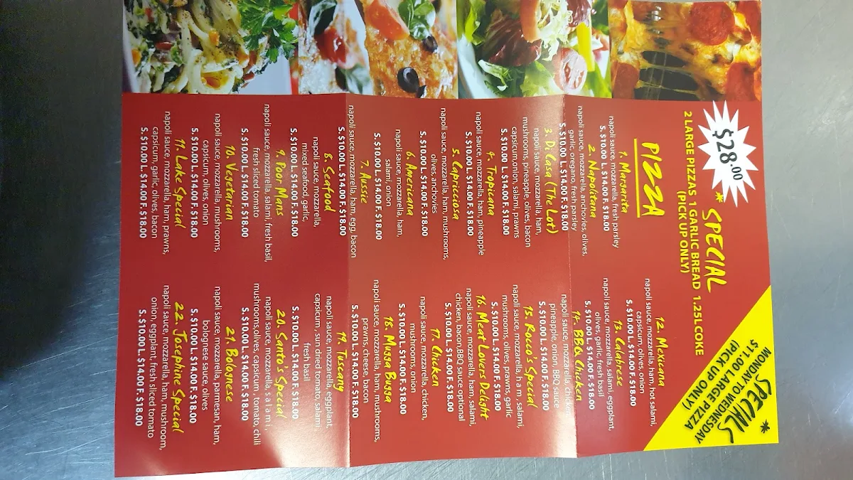 Menu, Kialla Lakes Pizzeria