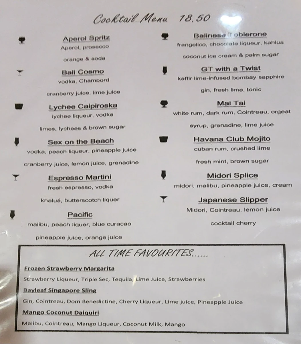 Menu, Bayleaf Balinese Restaurant