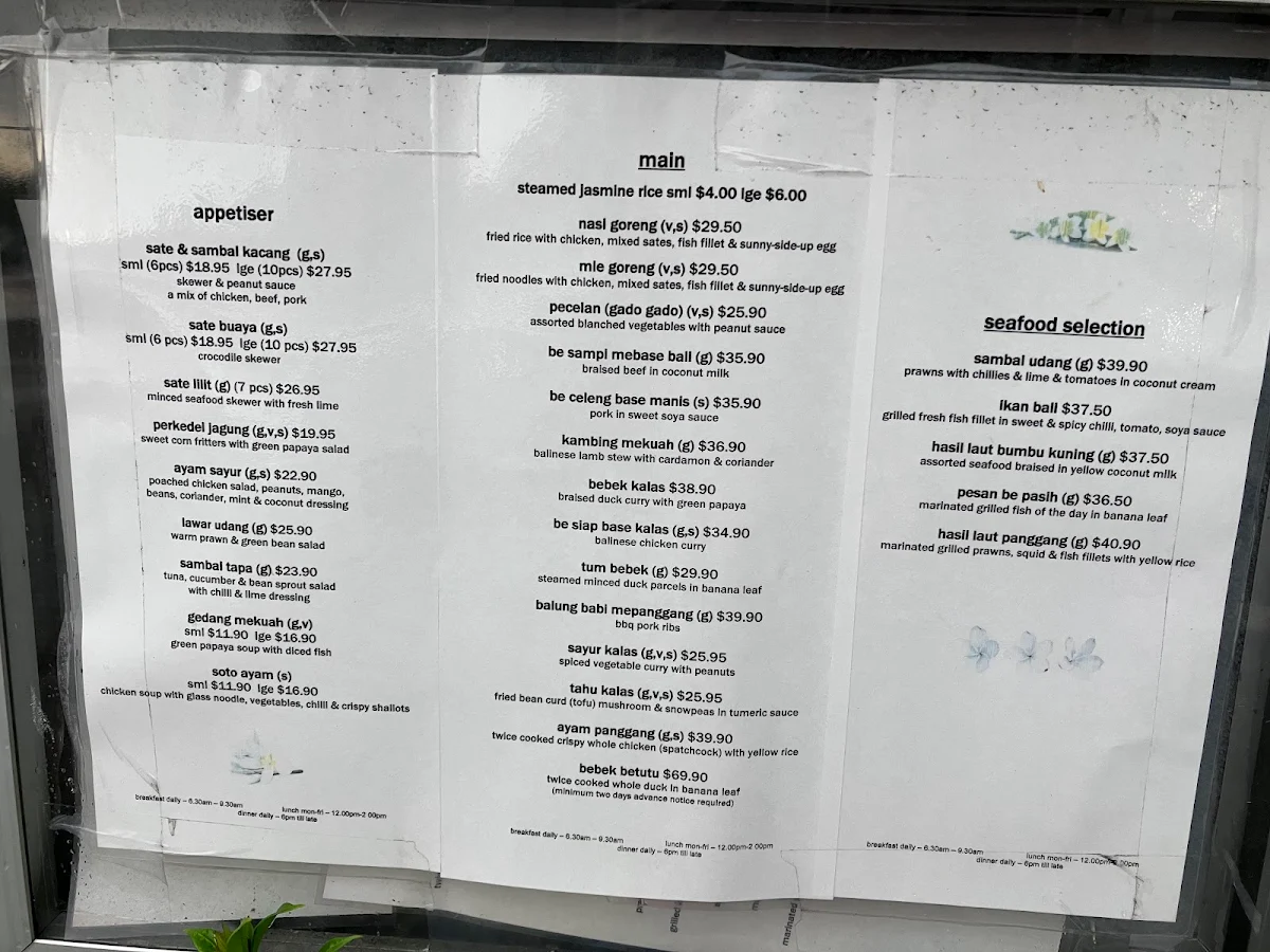 Menu, Bayleaf Balinese Restaurant