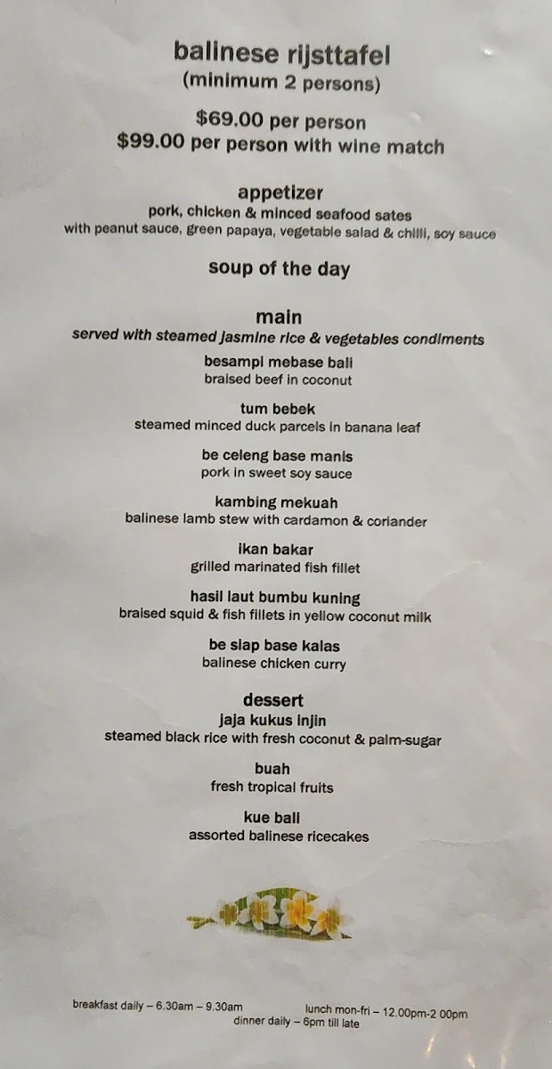 Menu, Bayleaf Balinese Restaurant