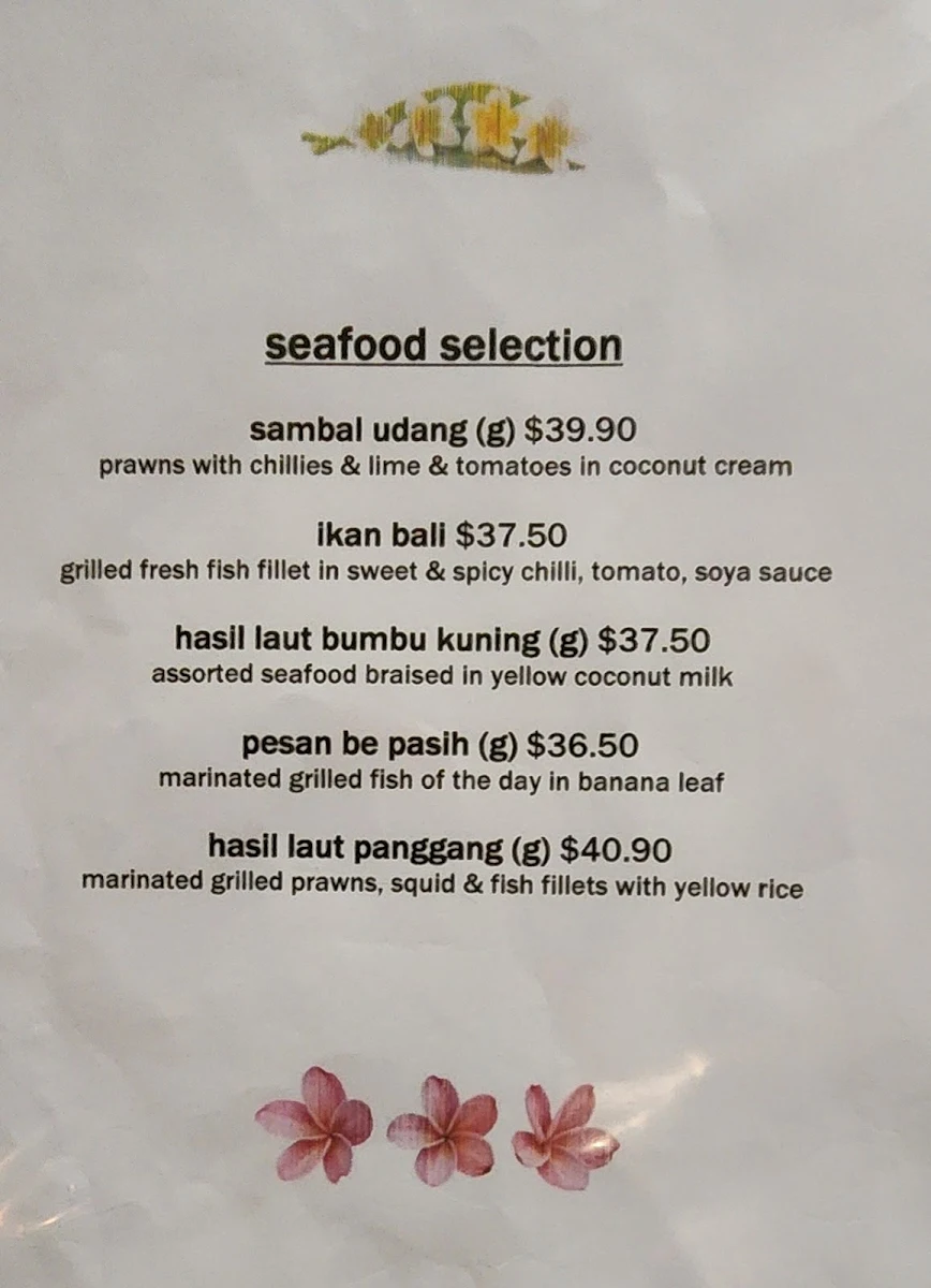 Menu, Bayleaf Balinese Restaurant