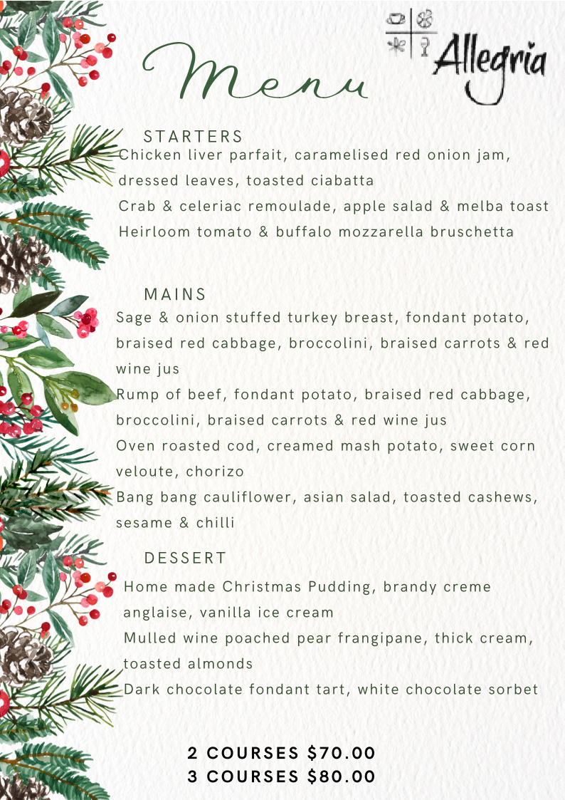 Menu, Allegria Cafe Deli Pizza