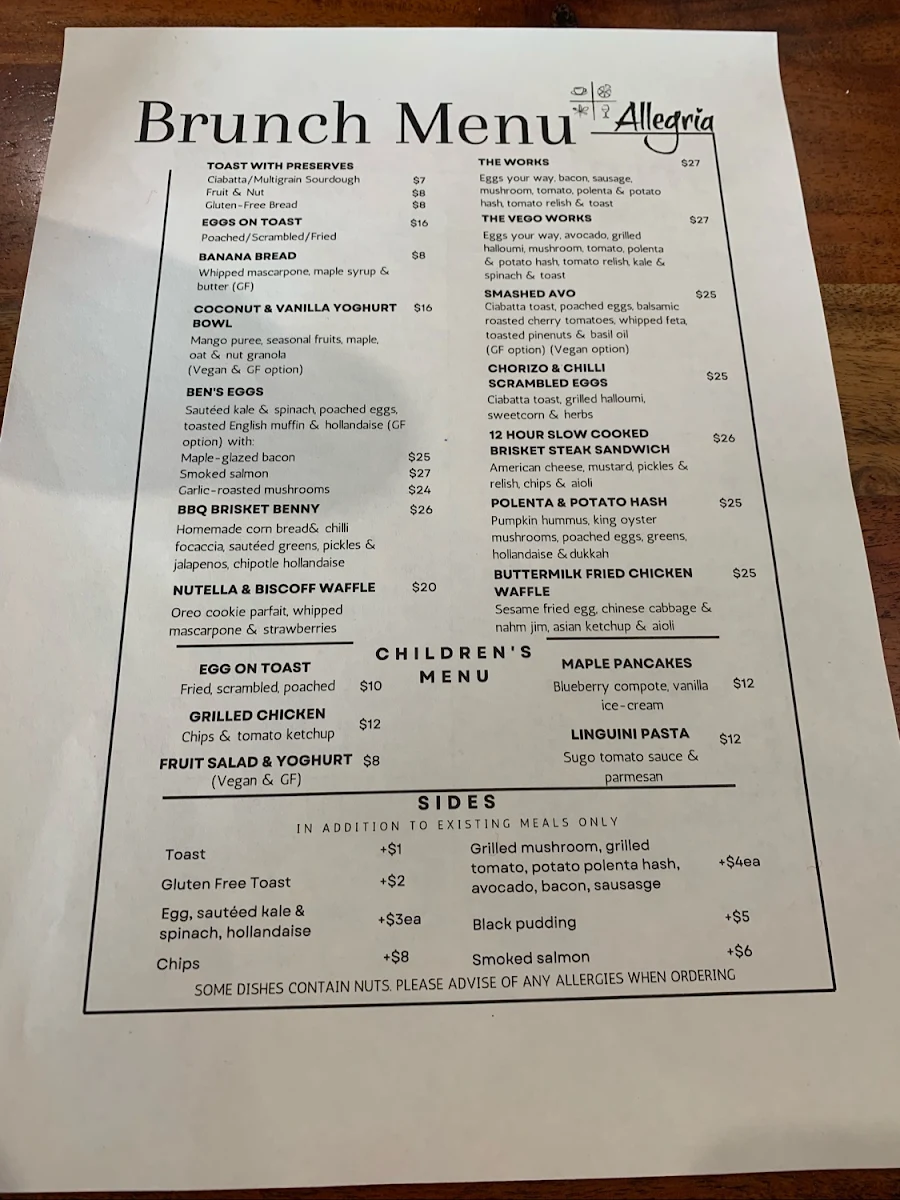 Menu, Allegria Cafe Deli Pizza