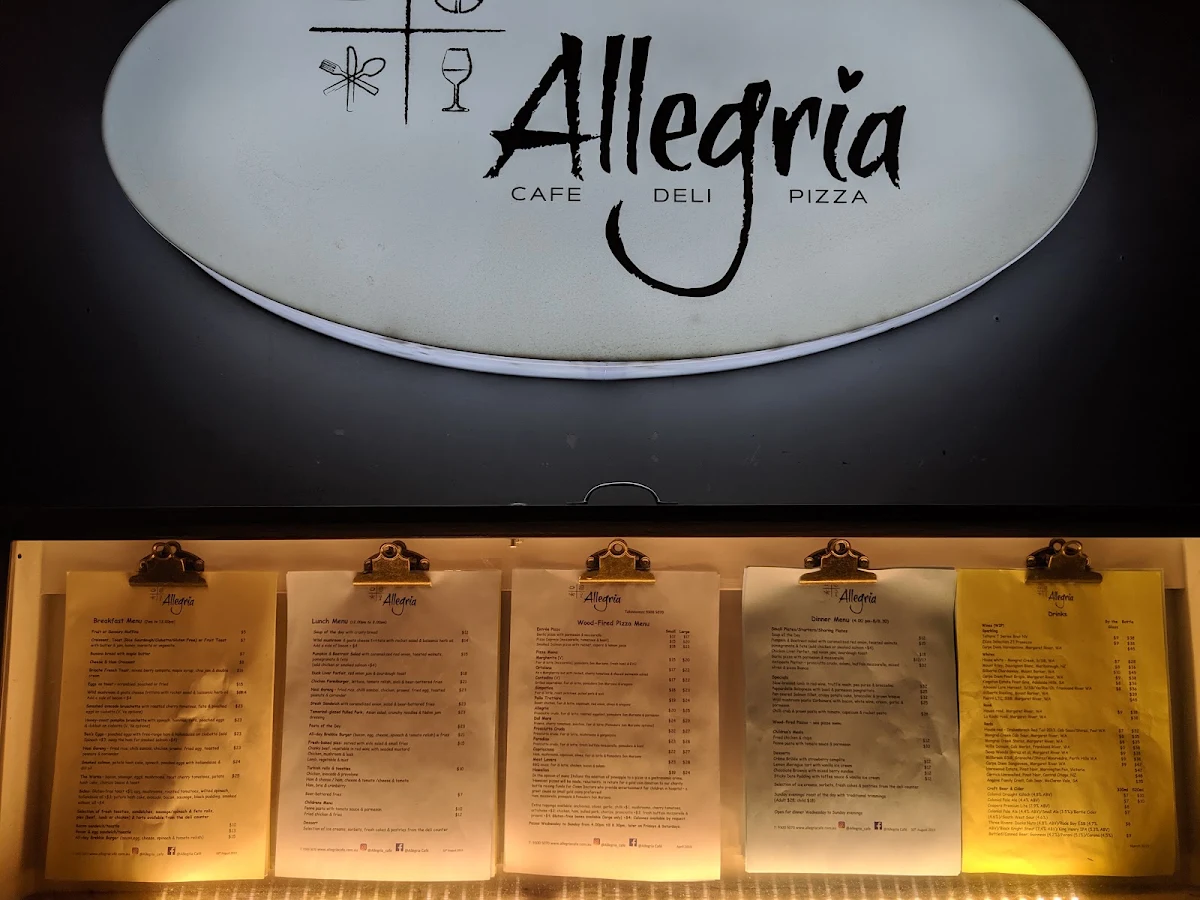Menu, Allegria Cafe Deli Pizza