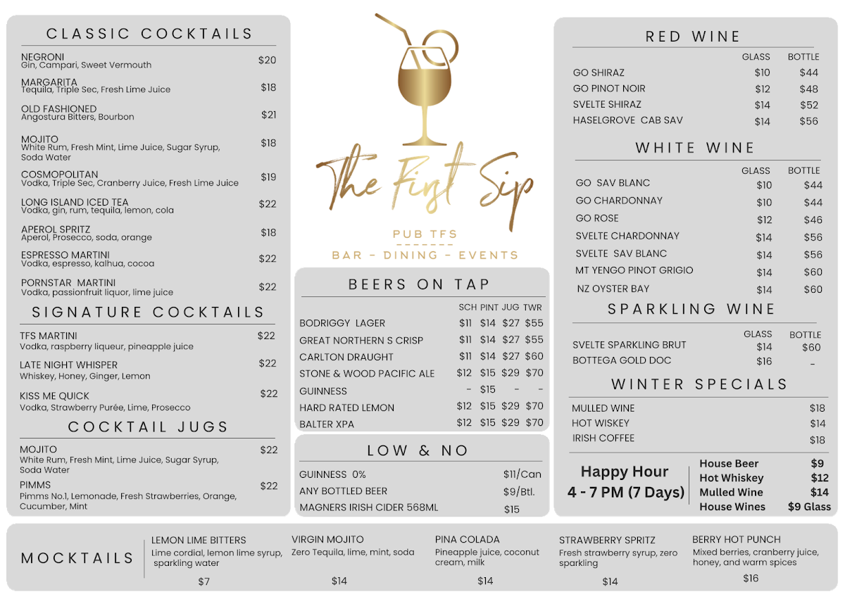 Menu, The First Sip